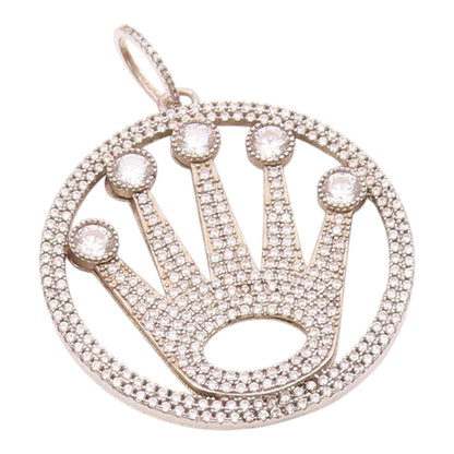 925 Sterling Silver  Vintage Cubic Zirconia Royal Crown Motif Pendant  PT15845