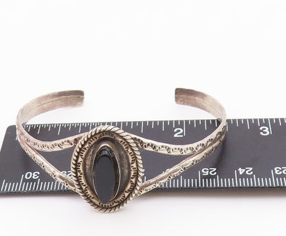 RB NAVAJO 925 Sterling Silver  Vintage Black Onyx Split Cuff Bracelet  BT8145