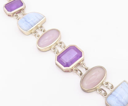 925 Sterling Silver Vintage Bracelet WHITNEY KELLY Multi Gemstone Link  BT12115