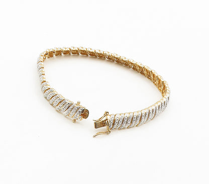 ROSS SIMON 925 Silver   Genuine Diamonds Two Tone Chain Bracelet  BT6508