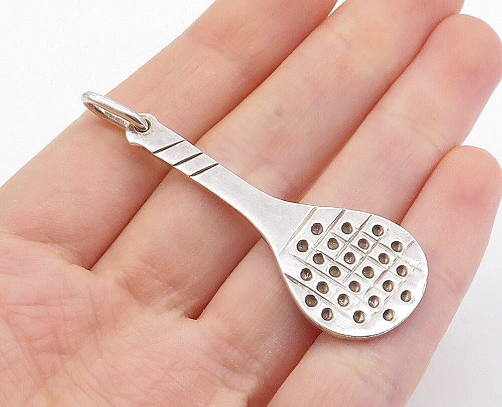 MEXICO 925 Sterling Silver  Vintage Shiny Tennis Racket Sports Pendant  PT4887