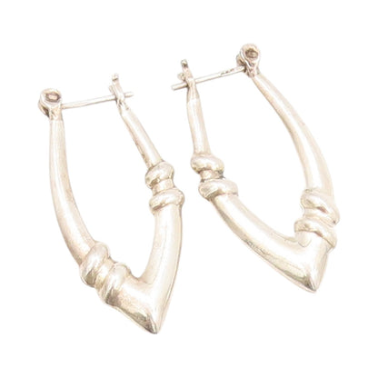 925 Sterling Silver Vintage Earrings Shiny Hollow Fluted Detail Hoops EG13553