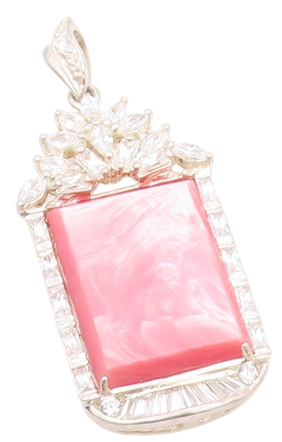 925 Sterling Silver  Pink Mother Of Pearl & Cubic Zirconia Pendant  PT14543