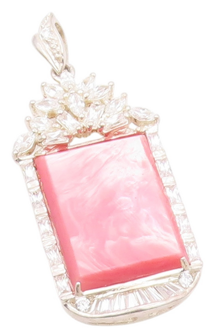 925 Sterling Silver  Pink Mother Of Pearl & Cubic Zirconia Pendant  PT14543