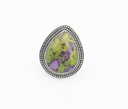 925 Sterling Silver  Pear Shaped Jasper Shiny Twist Cocktail Ring Sz 8  RG8455