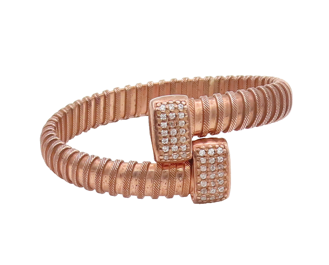 925 Sterling Silver Vintage Bracelet Solid Rope Coiled Inlay CZ Ends  BT10204