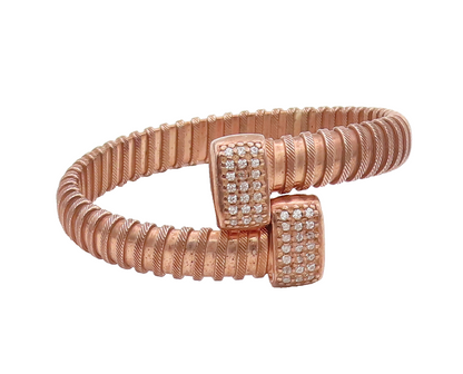 925 Sterling Silver Vintage Bracelet Solid Rope Coiled Inlay CZ Ends  BT10204