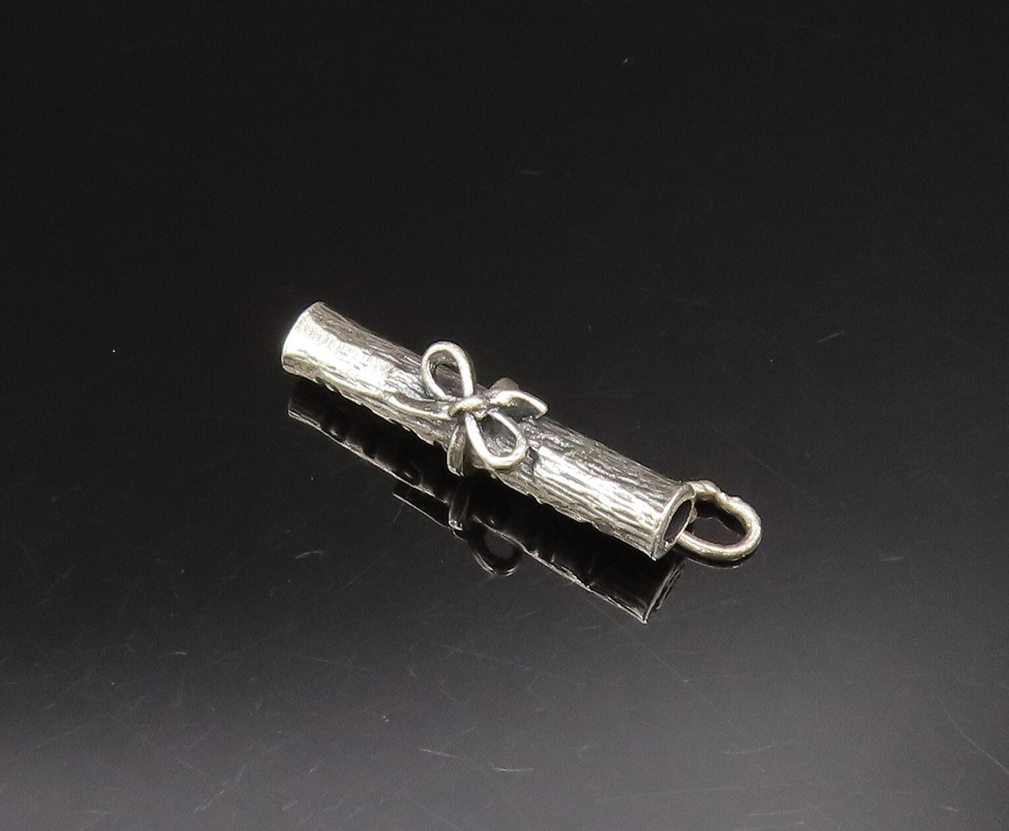 925 Sterling Silver  Vintage Bow Tied Rolled Diploma Pendant  PT21209