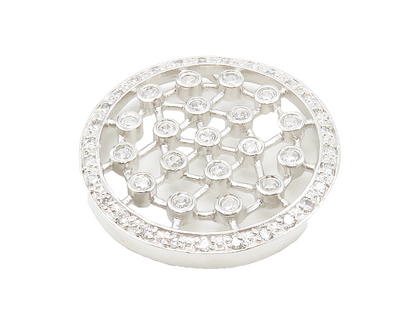 925 Sterling Silver  Shiny White Topaz Open Design Round Pendant  PT10787