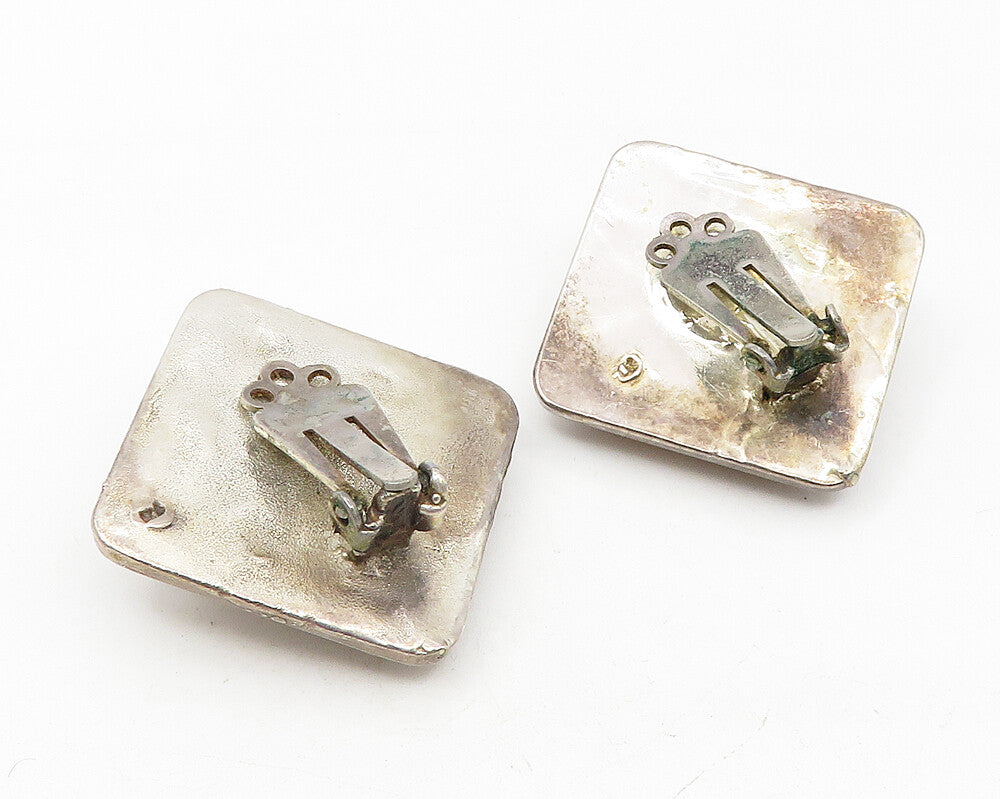 925 Sterling Silver  Vintage Modernist Square Dome Non Pierce Earrings  EG5798