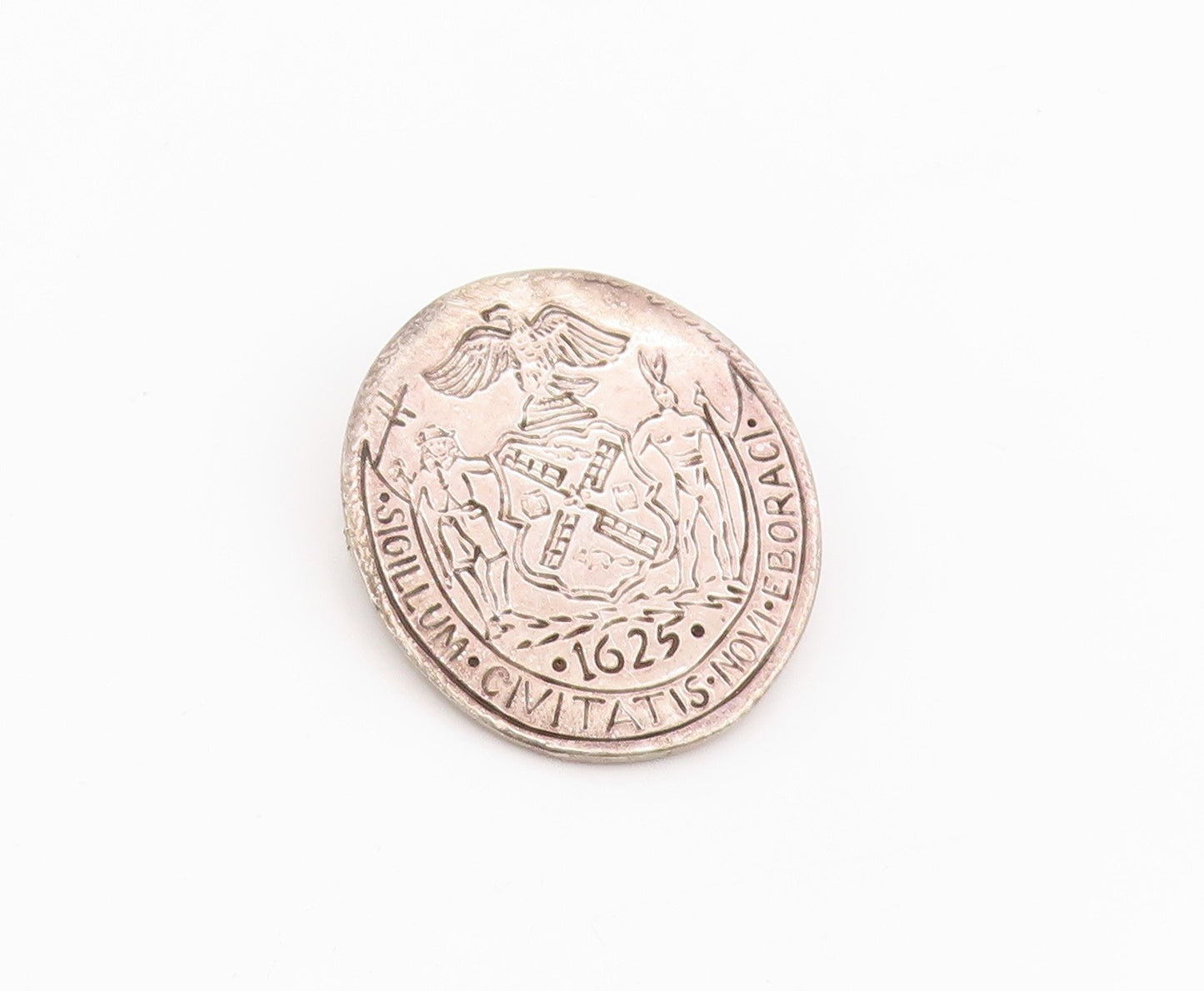 925 Sterling Silver Vintage Brooch Pin 1625 Seal Of New York City   BP12161