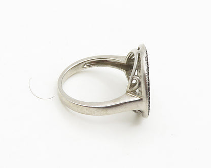 925 Sterling Silver  Cubic Zirconia & Hematite Cocktail Ring Sz 6  RG17788