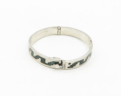MEXICO 925 Sterling Silver  Vintage Malachite Mosaic Chain Bracelet  BT7283