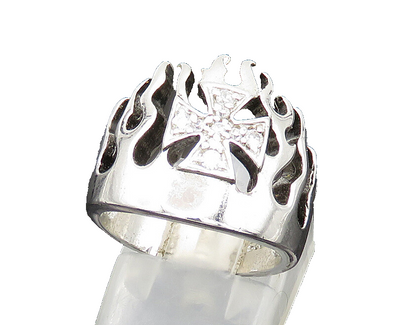 925 Sterling Silver  Vintage Topaz Fire Flames Cross Band Ring Sz 6  RG21001