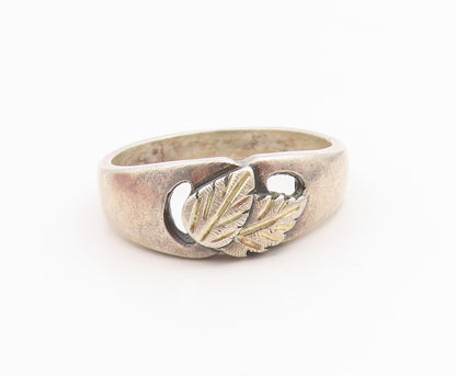 925 Sterling Silver Vintage Ring Etched Double Leaf Botanical Band Sz 9 RG36219