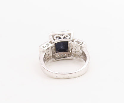925 Sterling Silver Vintage Ring Rectangle Gemstone & CZ Inlay  Sz 6.5  RG30711