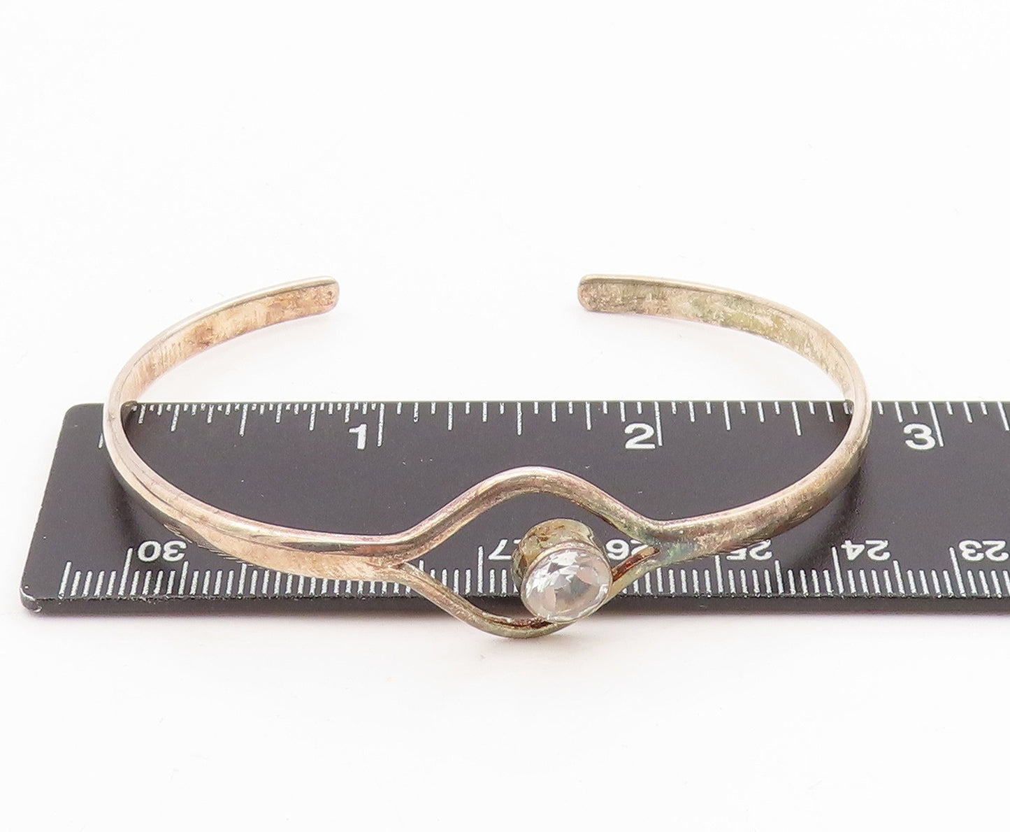 925 Sterling Silver Vintage Bracelet DEB GUYOT Topaz Minimalist Cuff  BT11583