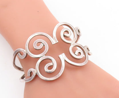 925 Sterling Silver  Vintage Shiny Open Spiral Design Cuff Bracelet  BT1907