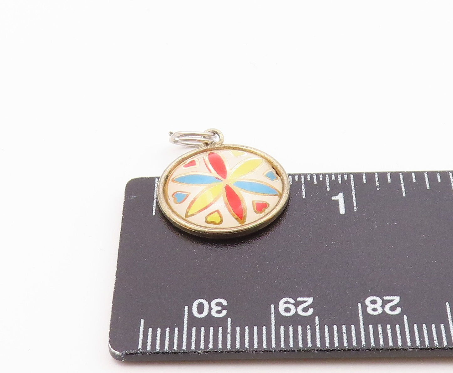 HOFFMAN 925 Silver  Vintage Enamel Flower Art Round Drop Pendant  PT19002