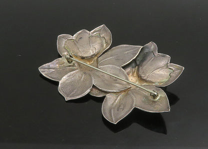 MANFREDI 925 Sterling Silver Vintage Dark Tone Flowers Motif Brooch Pin BP9064
