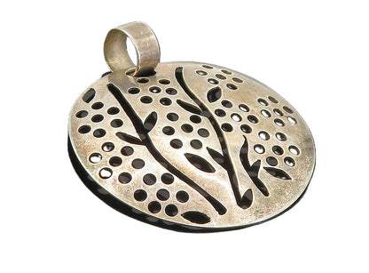 MEXICO 925 Sterling Silver  Vintage Dark Tone Floral Cutout Pendant  PT6506