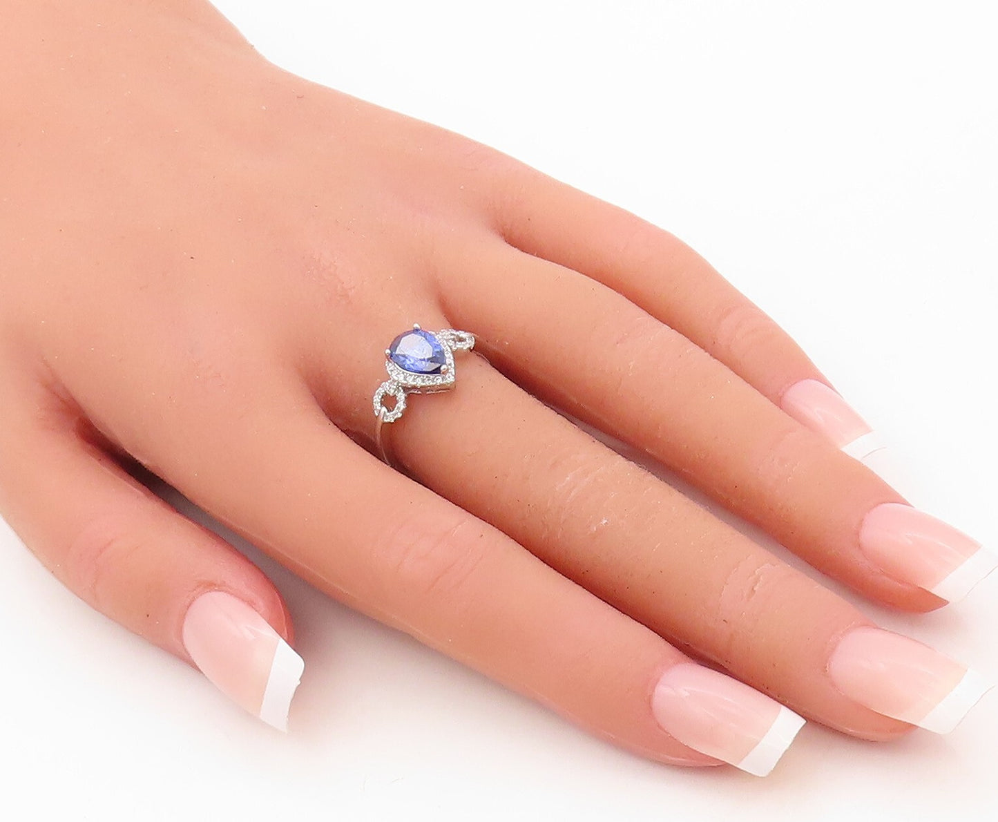 925 Sterling Silver Vintage Ring Designer Drop Cut Sapphire & CZ Sz 7  RG30655