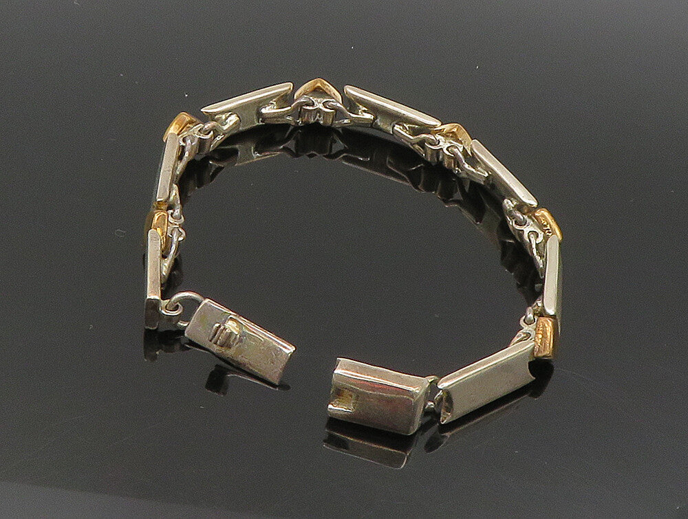 MEXICO 925 Sterling Silver Vintage Two Tone Diamond Shape Link Bracelet BT9456
