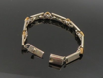 MEXICO 925 Sterling Silver Vintage Two Tone Diamond Shape Link Bracelet BT9456