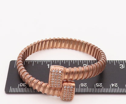 925 Sterling Silver Vintage Bracelet Solid Rope Coiled Inlay CZ Ends  BT10204