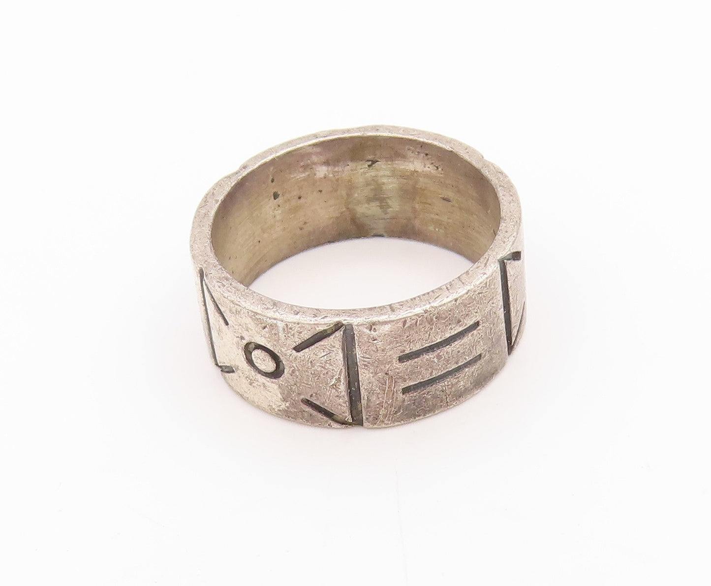 925 Sterling Silver Vintage Ring MEXICO Antique Etched Bow  Sz 7.5  RG33343