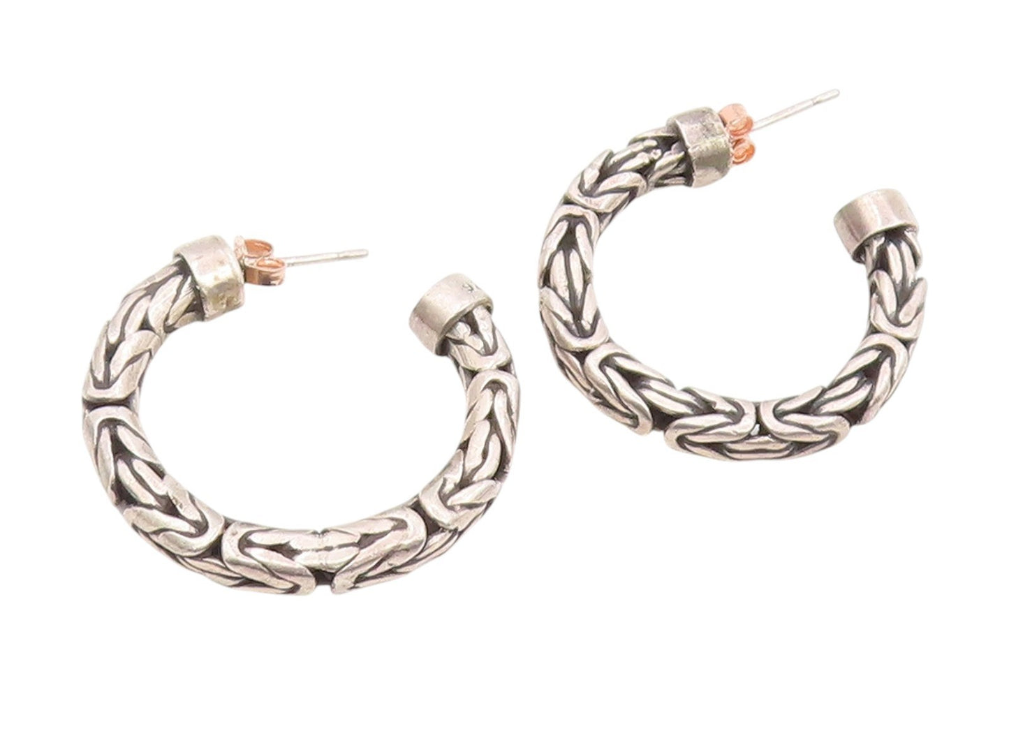 BALI 925 Sterling Silver Vintage Shiny Byzantine Link Hoop Earrings  EG10084