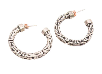BALI 925 Sterling Silver Vintage Shiny Byzantine Link Hoop Earrings  EG10084