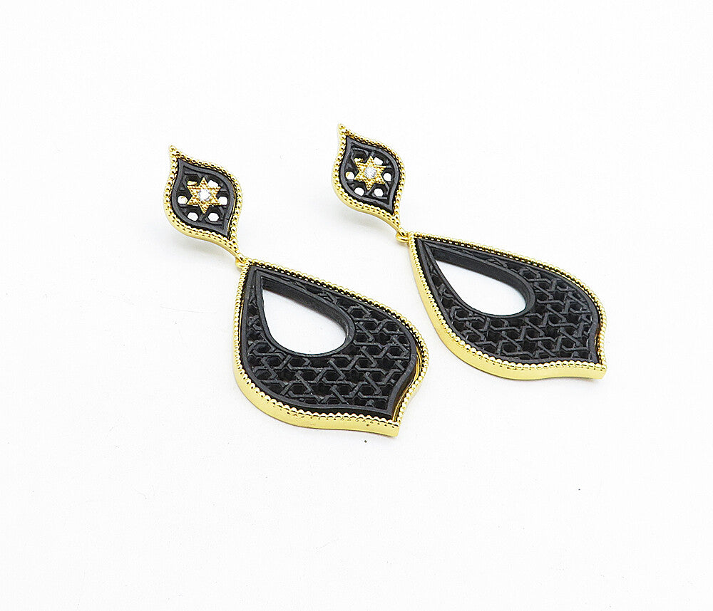 925 Sterling Silver  Topaz Accented Gold Plated Cutout Drop Earrings  EG2675
