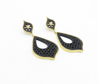925 Sterling Silver  Topaz Accented Gold Plated Cutout Drop Earrings  EG2675