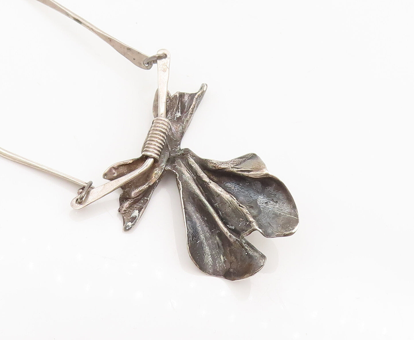 925 Sterling Silver  Vintage Designer Crush Paper Texture Necklace  NE4058