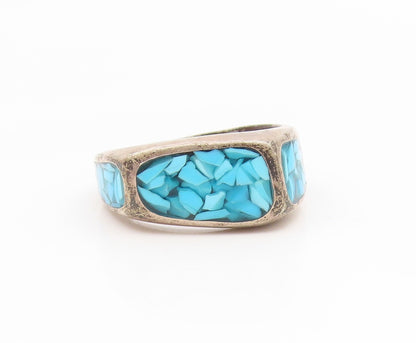925 Sterling Silver Vintage Ring Crushed Turquoise Inlay Band  Sz 6  RG35176