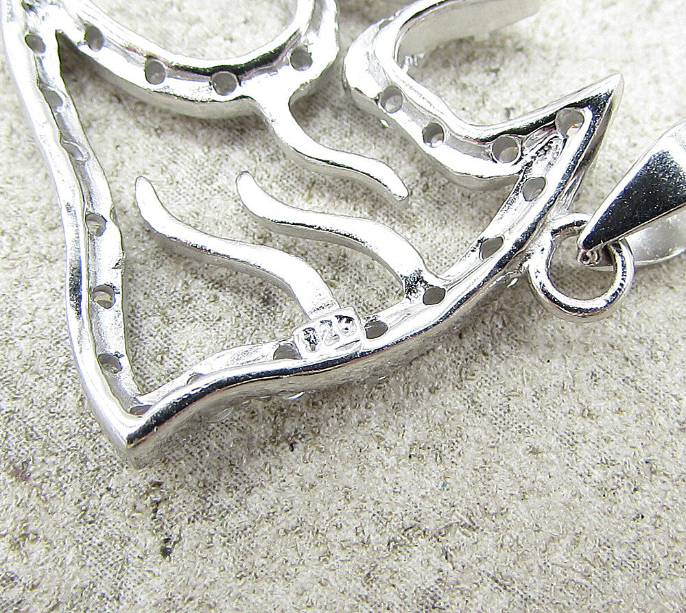 925 Sterling Silver  White Cubic Zirconia Swimming Fish Drop Pendant  PT1366