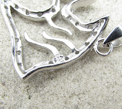 925 Sterling Silver  White Cubic Zirconia Swimming Fish Drop Pendant  PT1366