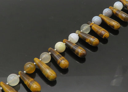 925 Sterling Silver  Vintage Agate & Tiger's Eye Beaded Chain Necklace  NE3594