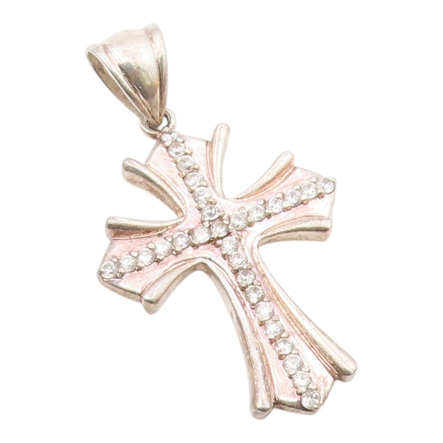 925 Sterling Silver  Vintage Cubic Zirconia Religious Cross Pendant  PT15783