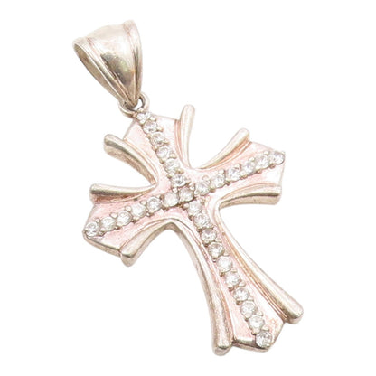 925 Sterling Silver  Vintage Cubic Zirconia Religious Cross Pendant  PT15783