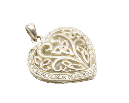 SOLVAR 925 Sterling Silver  Vintage Topaz Celtic Love Heart Pendant  PT7539