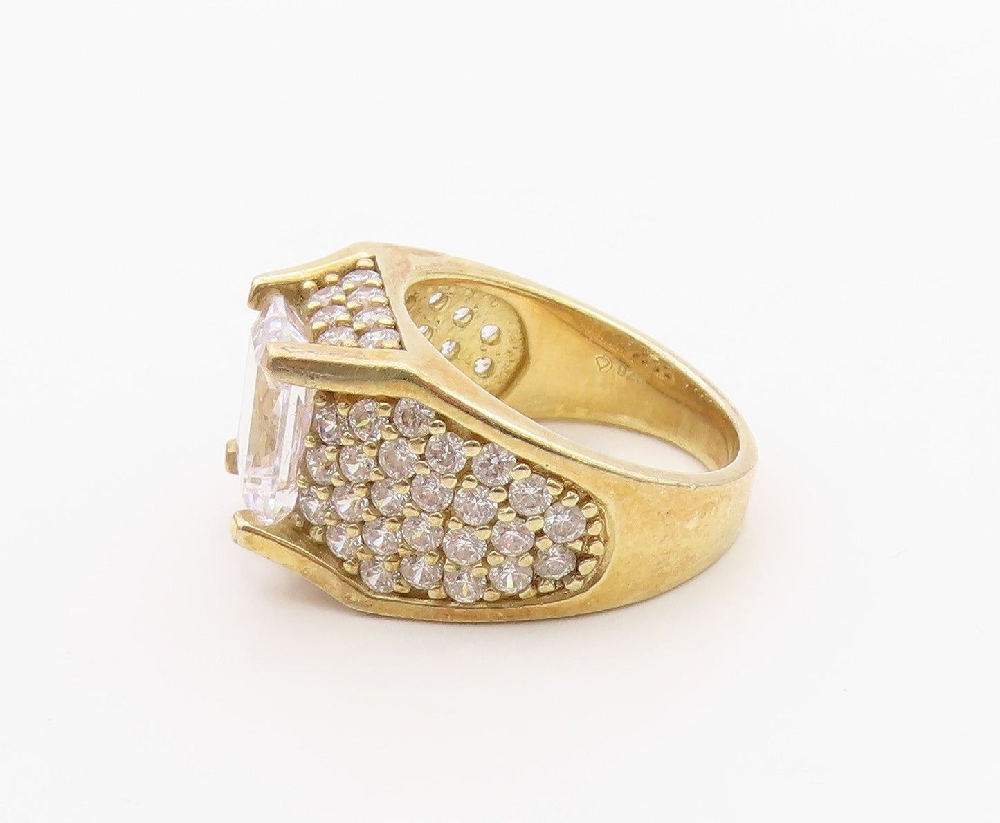 925 Sterling Silver Vintage Ring Gold Plated CZ Statement Band  Sz 7  RG36292