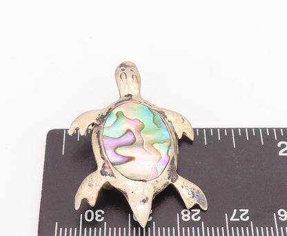 925 Sterling Silver Vintage Brooch Pin Oval Abalone Inlay Turtle  BP11001