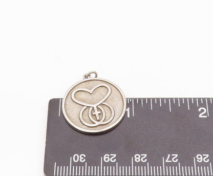 925 Sterling Silver Vintage Pendant DIEGES & CLUST Carved Heart & Cross  PT23037