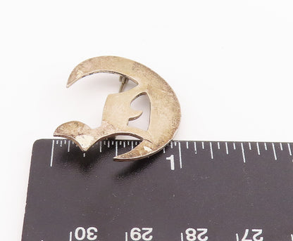 925 Sterling Silver Vintage Brooch Pin Cutout Howling Wolf On Moon  BP11024
