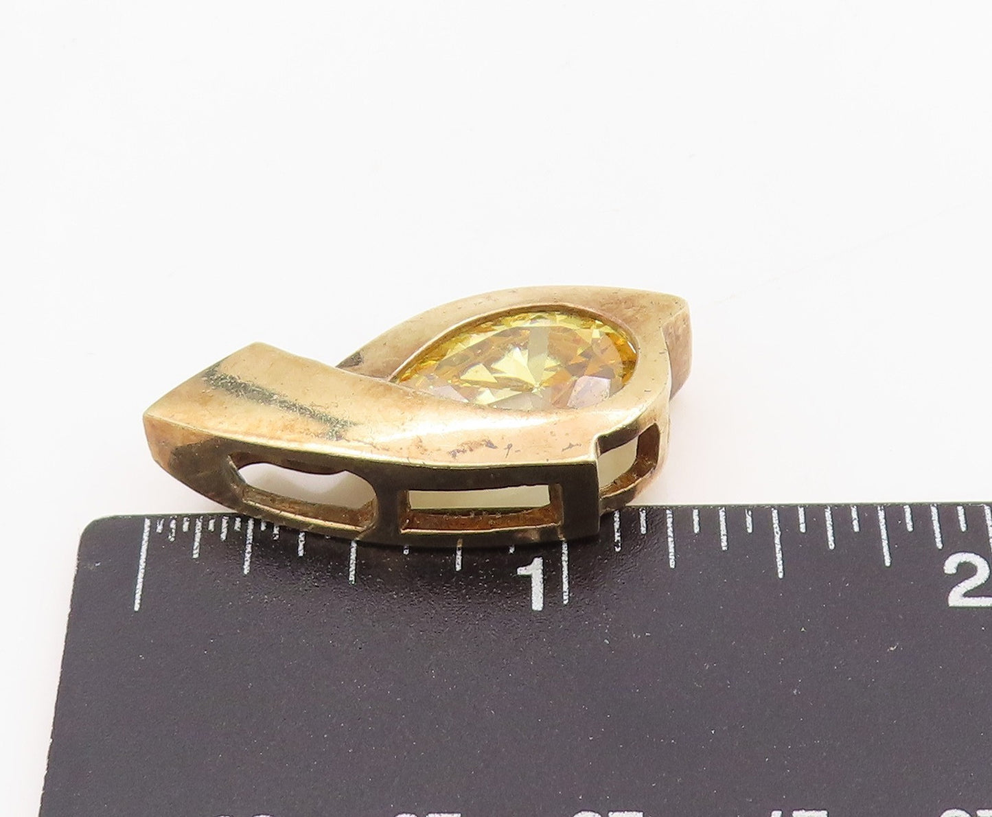 925 Sterling Silver Vintage Pendant Gold Plated Teardrop Citrine Charm  PT25552