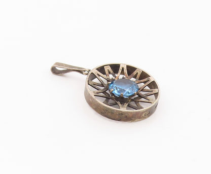 EUROPEAN 925 Sterling Silver  Vintage Blue Topaz Modernist Pendant  PT18783