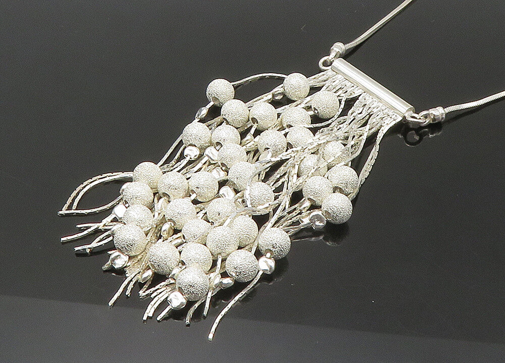 925 Sterling Silver  Vintage Shiny Beaded Chandelier Chain Necklace  NE3646
