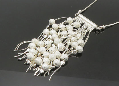 925 Sterling Silver  Vintage Shiny Beaded Chandelier Chain Necklace  NE3646
